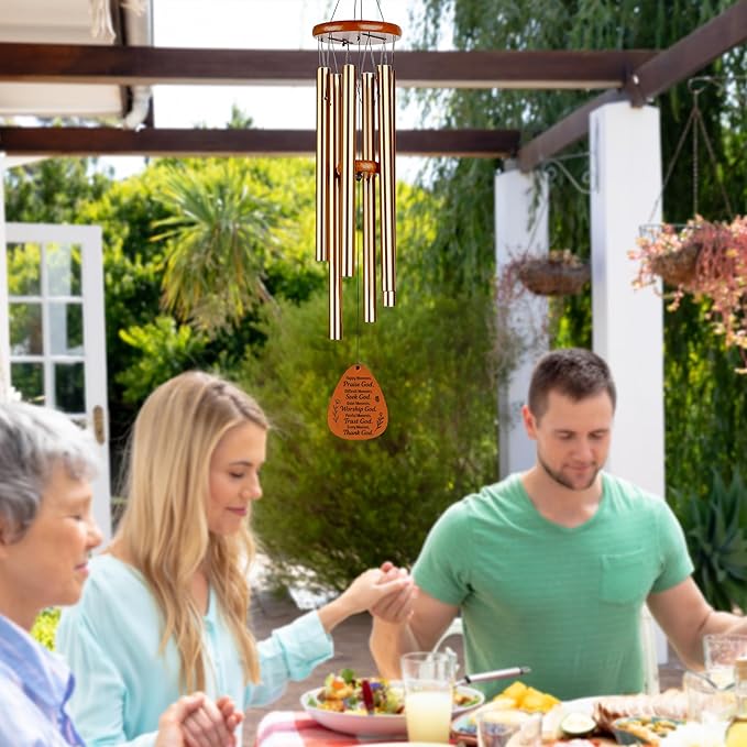 Christian Wind Chimes with Bible Verse - Catholic Spiritual Biblical Christian Gifts for Women Mom Grandma - Birthday Baptism Christmas Faith Based Gifts - Cross Religious Wind Chimes for Outside 28in