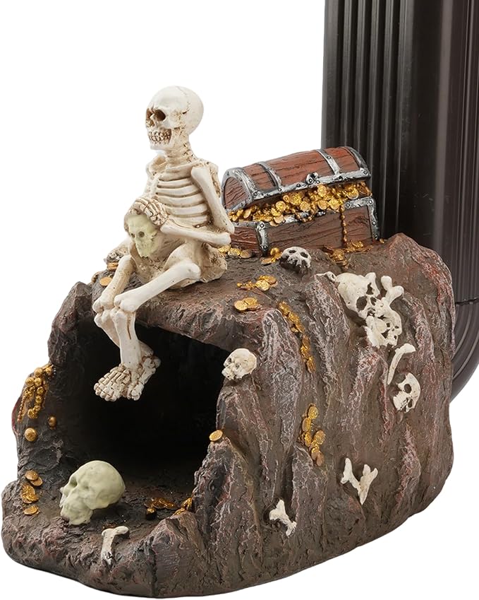 Skeleton and Treasure Statue Gutter Downspout Extensions, Rain Gutter Downspout Splash Block Extender Cover Garden Yard Sculpture Decorative, 3" × 4" Downspouts