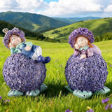 Charming Boy and Girl Garden Figurines Lavender Themed Decor Statues Spring Summer Resin Figures for Outdoor Patio Lawn Yard Art Decoration