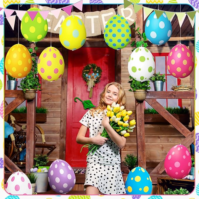Simgoing 12 Pcs Easter Inflatable Decorations Easter Egg Inflatables Outdoor Decorations Colorful Eggs Decor for Ornament Yard Lawn Garden Holiday Party Indoor Outdoor Decor, 15 Inch (Pastel)