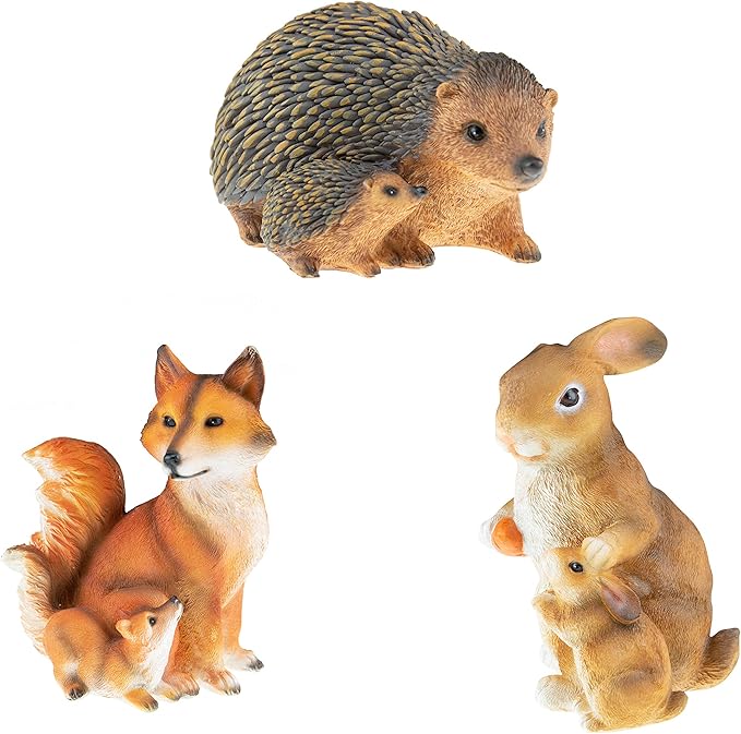 CLEVER GARDEN Cute Resin Garden Statue Decoration, Outdoor Lawn Yard Polyresin Animal Figurine Sculpture Ornament Décor, Fox Family