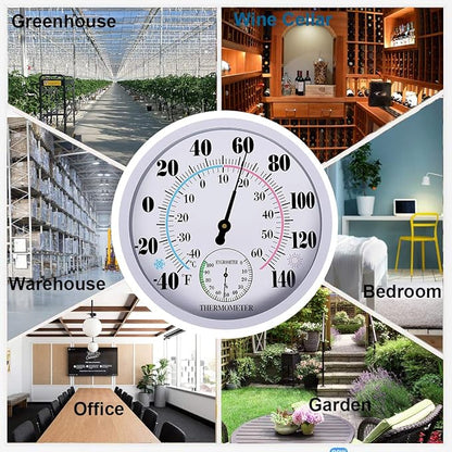 Indoor Outdoor Thermometer Hygrometer - Waterproof Hanging Wall Thermometer Decorative Outdoor Thermometer Large Numbers, No Battery Needed Outdoor Thermometers for Patio