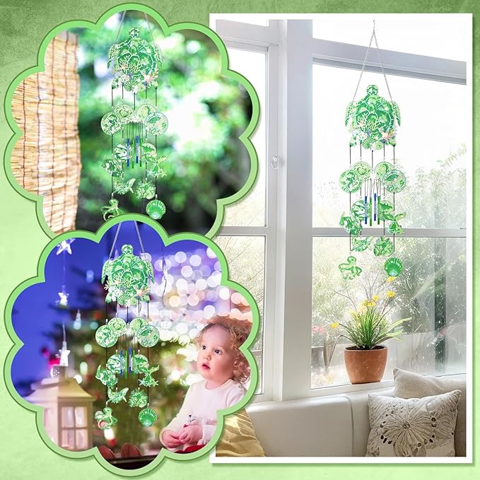 GlikCeil Beach Wind Chimes Diamond Art Wind Chimes Suncatchers Beach Diamond Art Kits with Crystal Pendant Hanging Ornament for Home Garden Patio Backyard Decor (Green)