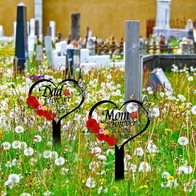 OZIO Memorial Plaque, Dad-b Color, Modern Style, Stainless Steel Metal, Heart Themed Memorial Grave Markers, 0.3x8x14 inches, Outdoor Floor Mount, Wide Cemetery & Garden Use