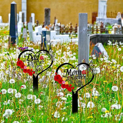 OZIO Memorial Plaque, Dad-b Color, Modern Style, Stainless Steel Metal, Heart Themed Memorial Grave Markers, 0.3x8x14 inches, Outdoor Floor Mount, Wide Cemetery & Garden Use