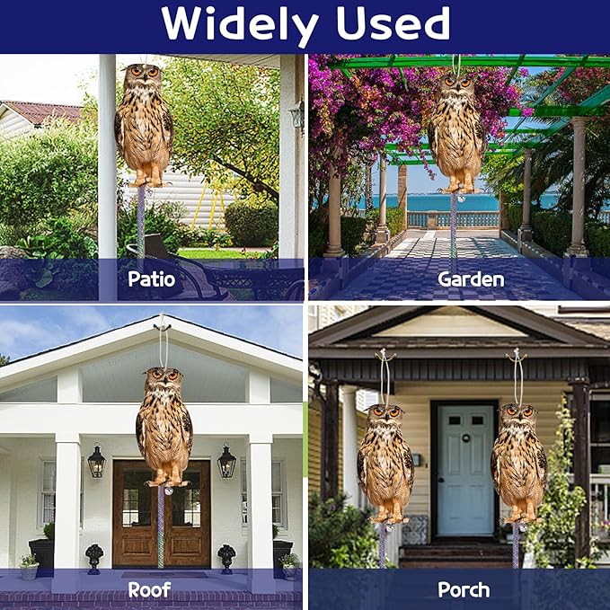 3 Pack Bird Scare Owl, Reflective Hanging Decoration, Dual-Side Printed to Keep Pigeons Away