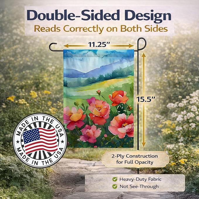Caroline's Treasures Iowa Wild Prairie Roses in Watercolor Garden Flag Mailbox Flag Decorative Yard Flag Banner Outside Patio Artwork Yard Flower Beds, Garden Size, Multicolor