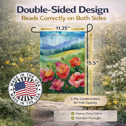 Caroline's Treasures Iowa Wild Prairie Roses in Watercolor Garden Flag Mailbox Flag Decorative Yard Flag Banner Outside Patio Artwork Yard Flower Beds, Garden Size, Multicolor