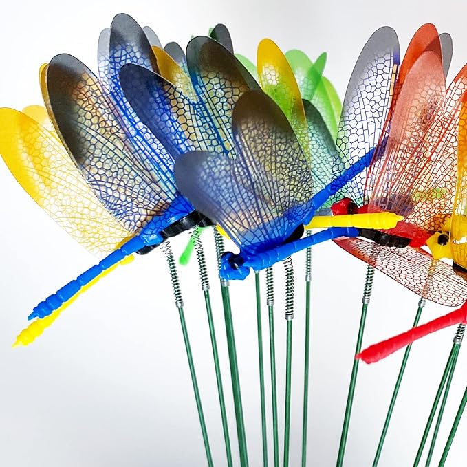 Tuxiaobu 12 Pcs Dragonfly Garden Decor Stakes - Fake Dragon Fly Floral Picks Cake Party Dragonflies Decorations - 3D Dragon Fly for Indoor Outdoor Flower Pot Thanksgiving Christmas Whimsical Gifts
