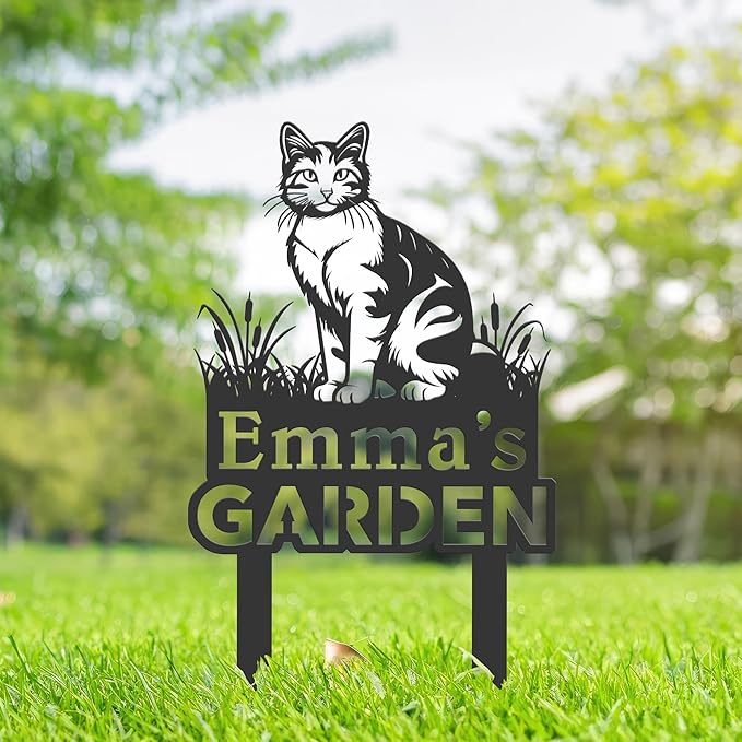 Personalized Cute Cat Kitten Metal Garden Sign,Custom Yard Sign With Stake,Outdoor Garden Décor,Pet Cat Lawn Garden Decorated Statue,Cat Sympathy Yard Metal Sign,Cat Lover Gifts Kailyard Plaque.