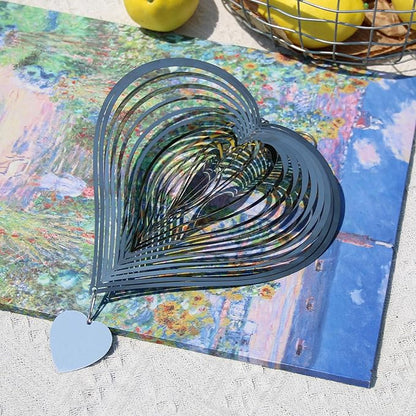 Phuryllic Wind Spinners Outdoor, Garden Decor, Bird Deterrents for Outside, 3D Metal Yard Decorations for Patio & Porch, Unique Gardening Gifts for Women & Moms - 8in Silver Heart
