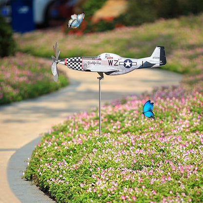 2 Airplane Wind Spinner, Airplane Weather Vane for The Yard Garden Wind Sculpture Windmill Aircraft Pinwheel Metal Handmade A-irplane W-eathervanes Windmill Outdoor Courtyard Decor Garden Pinwheels
