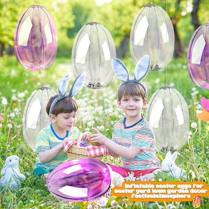 6 Pcs Inflatable Easter Eggs 16 Inch Light up Clear Inflatable Hanging Eggs Decoration for Lawn Indoor Outdoor Yard Easter Party Accessories