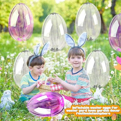 6 Pcs Inflatable Easter Eggs 16 Inch Light up Clear Inflatable Hanging Eggs Decoration for Lawn Indoor Outdoor Yard Easter Party Accessories