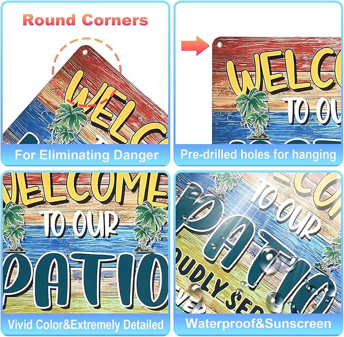 Metal Tin Signs Gift for Home Porch Bar Front Yard Wall Decor Back yard Tiki Bar Hot Tub Poster 8x12 inch (Welcome to Our Patio)