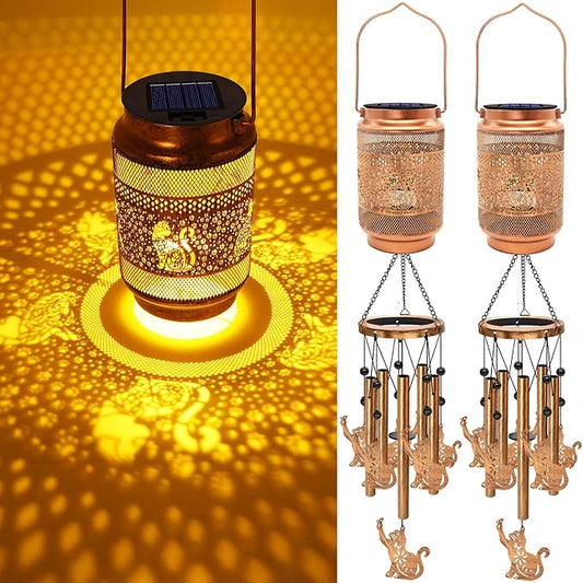 2 Pack Cat Solar Wind Chimes for Outside, Gifts for Mothers Day Mom Women Grandma Birthday Memorial Teacher, 32" Windchimes Outdoor Decor Hanging Solar Lantern for Garden Porch Patio Backyard