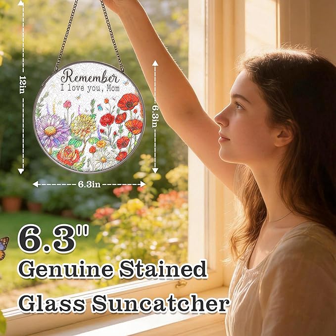 Gifts for Mom - Stained Glass Window Hanging Sun Catchers Indoor 6.3 Inch Colorful Wildflowers Mama Birthday Gift, Flower Suncatcher for Window Home Door Wall Garden Outdoor Decor for Mothers