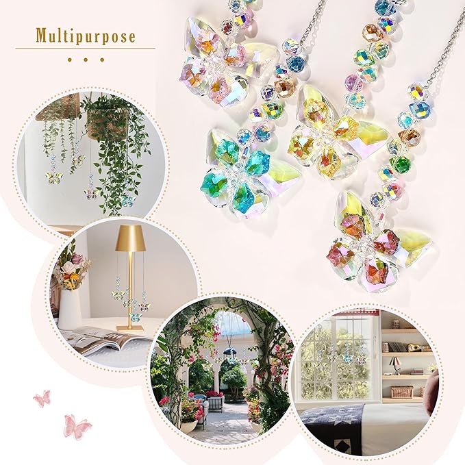 HDCRYSTALGIFTS 4pcs Crystal Butterfly Suncatchers for Window Hanging Rainbow Maker Sun Catchers Indoor Glass Butterfly Decoration for Spring Home Garden Decor, for Mom Women