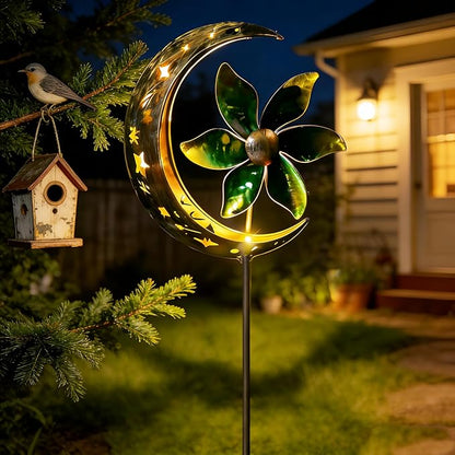 SunKite Spinner Windmill Moon Outdoor Lights Waterproof,Solar Moon Garden Light Outdoor Decorative Stakes Lights Yard Garden Patio Lawn Pathway Decoration Gifts Grandma Mom