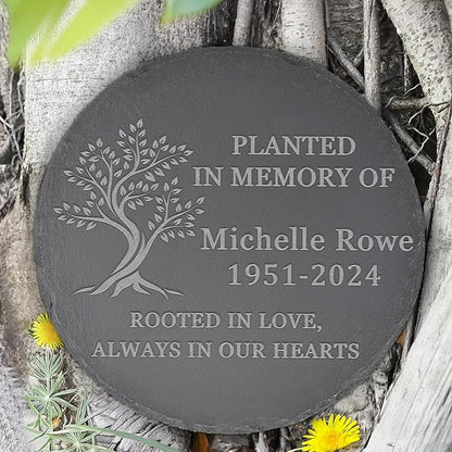 Memorial Garden Stone - Personalized Sympathy Gifts for Loss of Loved One - Bereavement Gifts for Loss of Father Mother - Rooted in Love - Round