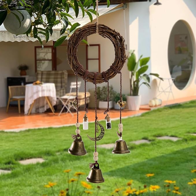2 Pieces Witch Bells for Door Knob, Witch Wind Chimes Hanger Protection, Witchcraft Supplies Witchy Things, Magic Witching Bell Wreath Decor for Home Door Room (Black-New)