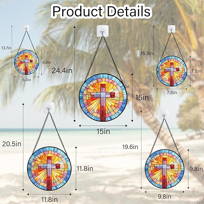 DASTOLL Christian Gifts for Women - Cross Stained Glass Window Hanging Easter Colorful Gradient Sun Catcher Garden Religion Decor Mother's Day Catholic Gift for Men Grandma Mom Nana Her 11.8"