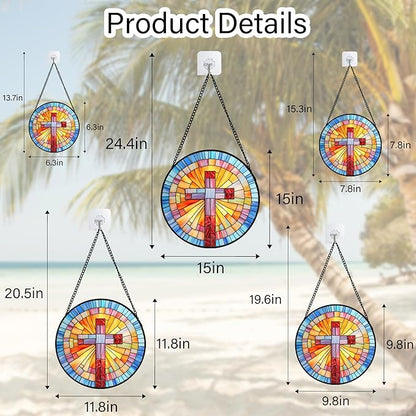 DASTOLL Christian Gifts for Women - Cross Stained Glass Window Hanging Easter Colorful Gradient Sun Catcher Garden Religion Decor Mother's Day Catholic Gift for Men Grandma Mom Nana Her 7.8"