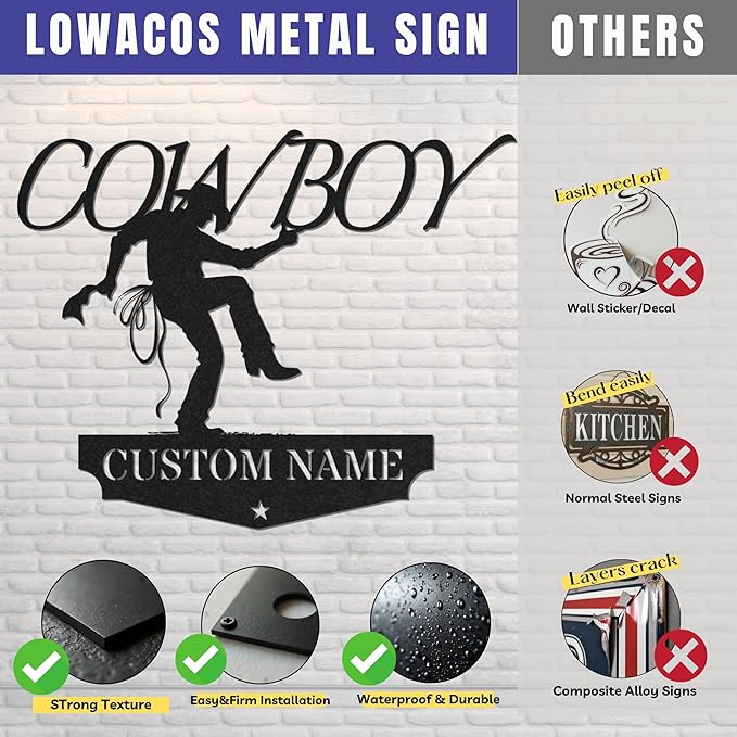 Personalized Cowboy Metal Sign, Custom Metal Sign, Vintage Cowboy Wall Decor, Rustic Name Plaque, Rustic Western Wall Art