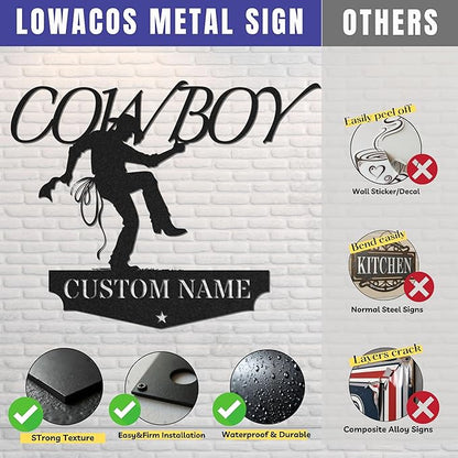 Personalized Cowboy Metal Sign, Custom Metal Sign, Vintage Cowboy Wall Decor, Rustic Name Plaque, Rustic Western Wall Art