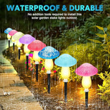 Reginary 12 Pcs Outdoor Lamp Solar Mushroom Light up Garden Mushroom Lights 8 Modes Waterproof Lamp Outside Decor for Holiday Yard Patio Pathway Lawn Ornament(Multicolored,Crack)