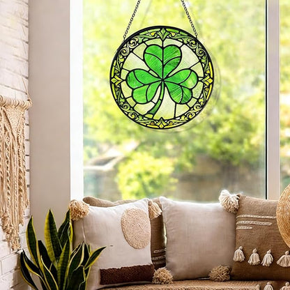 Stained Glass Sun Catchers Indoor Window, Trifolium Suncatchers for Windows Hanging, Mother's Day Birthday Gifts for Women Men Mom Nana 8 in