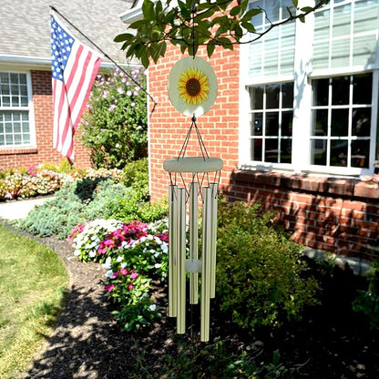 Red Carpet Studios Windchimes - Garden Gifts Farmhouse Style Whitewashed Painted Wind Chime, 30.75" Long, Sunflower