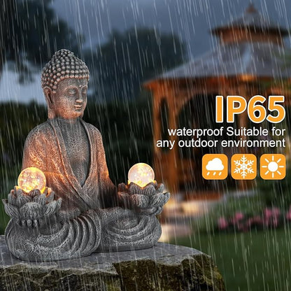 nawaza Buddha Statue Garden 8.2″ Solar Resin for Home Decor Yard Garden Patio Lawn Ornaments, Prayer Spiritual Living Figurine, Decor Outdoor Buddha Figurine Premium Gray
