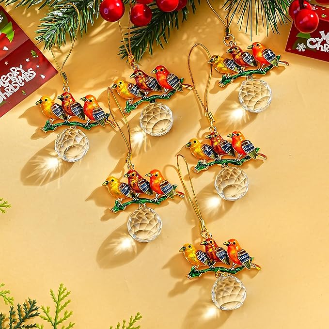 H&D HYALINE & DORA 6 Pcs Birds on Branches with Ball Prism Suncatchers Birds Hanging Ornament Indoor Decorations for Holiday Present Ideas