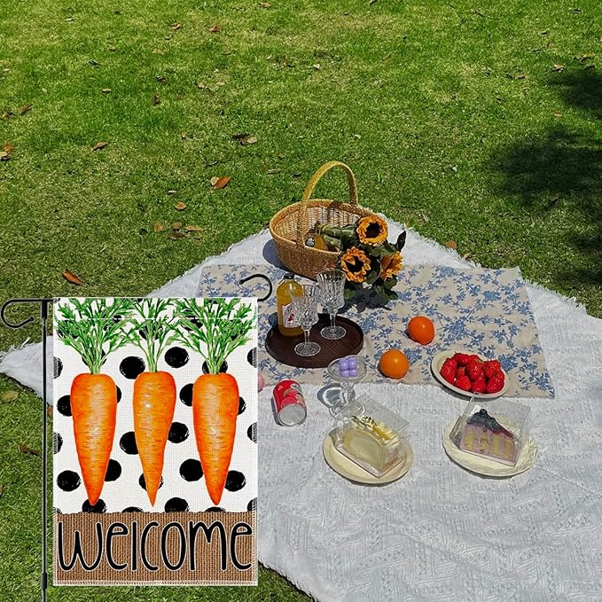 1Pcs Easter Garden Flag 12x18 Inch, Double Sided Weatherproof Garden Flag for Outside, Cute Carrot Yard Banner, Welcome Garden Flag, Spring Lawn Sign, Easter Garden Flags for Outdoor Decor