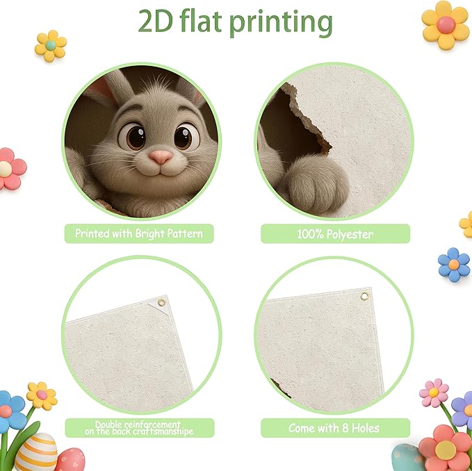 Easter Garage Door Banner Cover, Cute Bunny Wall-Breaking Spring Party Backdrop Decor, Garage Door Cover For Outdoor Yard Holiday Decoration