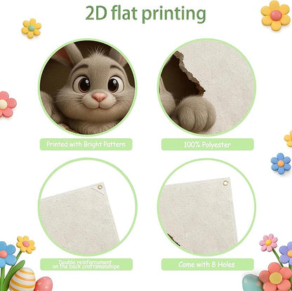 Easter Garage Door Banner Cover, Cute Bunny Wall-Breaking Spring Party Backdrop Decor, Garage Door Cover For Outdoor Yard Holiday Decoration
