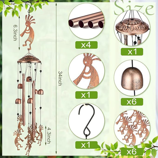 Kokopelli Wind Chimes Outdoor Decoration for Women Men Mom Wife Grandma Birthday Gifts Memorial Metal Kokopelli Wind Chimes for Outside Indoors, Patio, Home, Porch, Yard Decor, Garden Decor