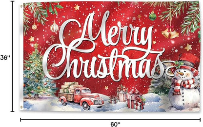 Christmas Flag Decoration 3x5 Ft Carnival Garden Banner Outdoor, Yard Flags Double Sided Printed Indoor Home House Decor Party Supplies Yard Sign Background for Photography(Christmas Tree/Truck/Snow)