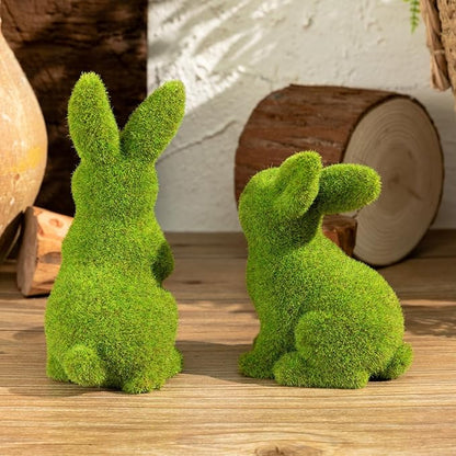 Easter Rabbit Decoration Horticulture Green Flocking Moss Sculpture Decoration Desktop Living Room Garden Easter Gift (Small 2PCS Standing+Sitting)