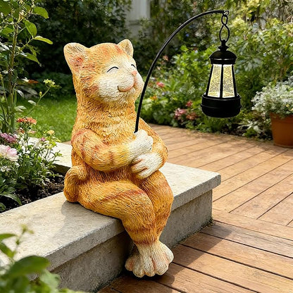 Teaeeno Cat Outdoor Statues for Garden Outside Decor with Solar Lantern Clearance for Yard Art Lawn Ornaments Porch Patio Balcony Home House for Grandma Mom Women