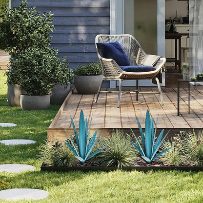 Metal Agave Plants Outdoor Decor with Stake, Rustic Metal Cactus Yard Art, Waterproof Yard Sculpture Outdoor for Garden Patio Lawn Home Decor, Blue, Small, Sculpture