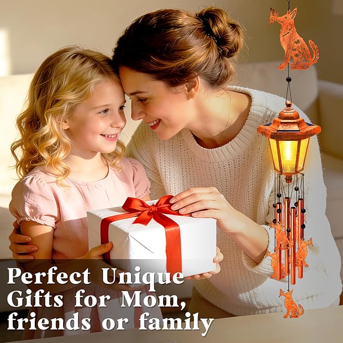 Dog Solar Wind Chimes for Outside, Birthday Gifts for Mom Women Grandma Mother's Day Memorial, 34-Inch Windchimes with Wind Spinner, Outdoor Hanging Solar Lights Waterproof Garden Decor Patio Yard
