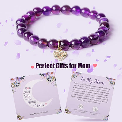 Amethyst Wind Chimes with Bracelet, 26” Amethyst Crystal Suncatcher, Heartfelt Wind Chime for Mom, Mother Birthday Gifts, Mom Gifts