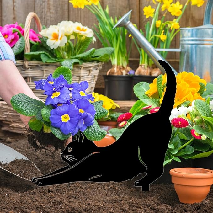 Yard Ornaments, Garden Outdoor Statues Animal Stakes, Metal Black Cat Stake Garden Garden Statue, Garden Stakes Decorative for Yard Decor and Lawn Ornaments (B)