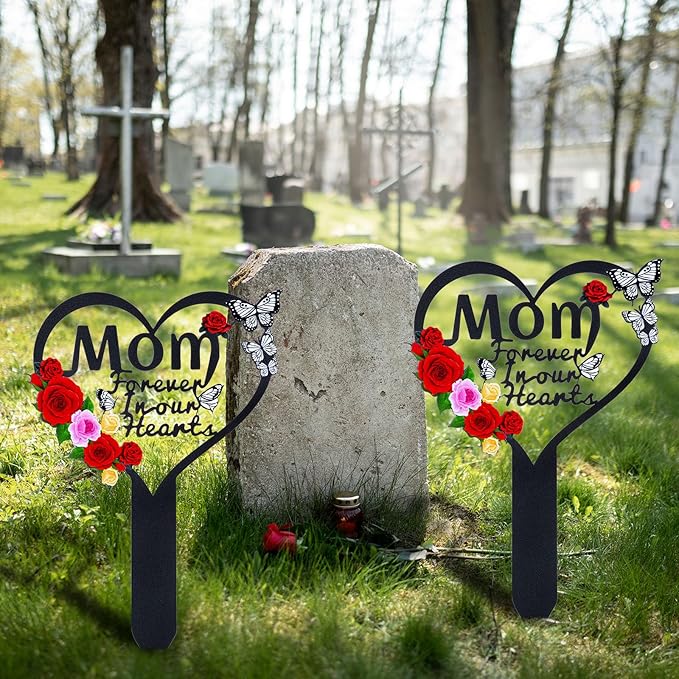 Cemetery Decorations for Grave Mom, Grave Decorations for Cemetery, Memorial Heart Graves Markers for Outdoors