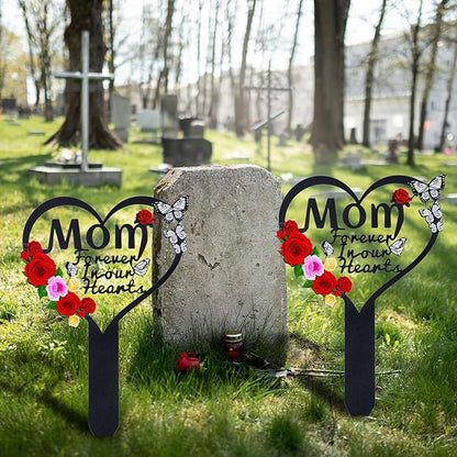 Cemetery Decorations for Grave Mom, Grave Decorations for Cemetery, Memorial Heart Graves Markers for Outdoors