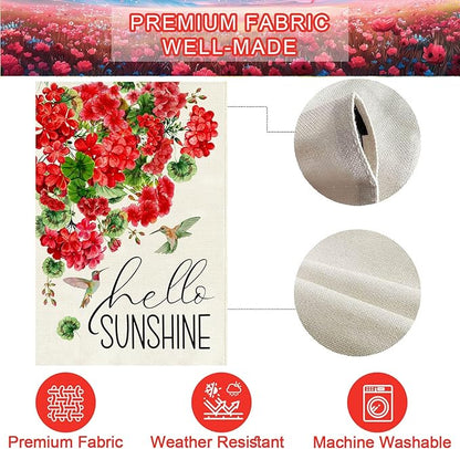 Baccessor Spring Garden Flag 12.5 x 18 Inch, Red Geranium Floral Double Sided Burlap Welcome Small Yard Flag Seasonal Holiday Lawn Proch Outdoor Outside Decor
