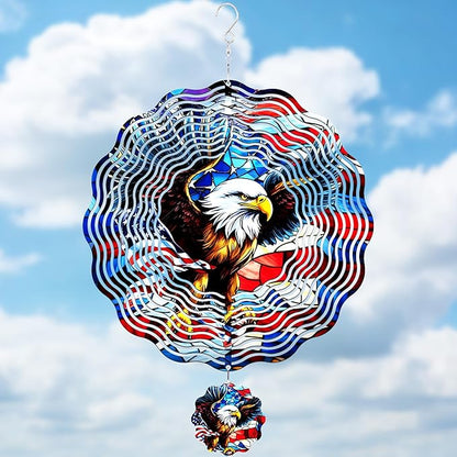 American Eagle Wind Spinner - 3D Stainless Steel Wind Spinners Outdoor Kinetic Art Spinning Decor 12 Inch 250 Anniversary Hanging Ornaments for Patio Lawn Garden Yard Indoor Balcony Home
