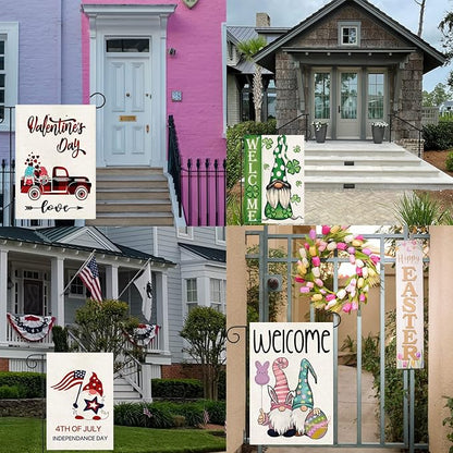 Gnome Garden Flags 12x18 Double Sided, Set of 12 Yard Flag for Outside Seasonal Garden Flag Outdoor Holiday Farmhouse Decorations Flags for All Seasons (Gnome)